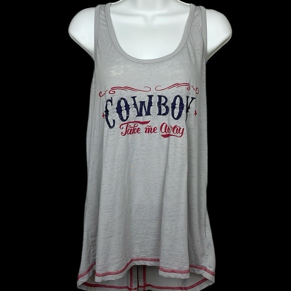 EUC ARIAT Women’s Distressed Tank-Top (COWBOY Take Me Away) Gray/Red Size XL - Picture 2 of 9